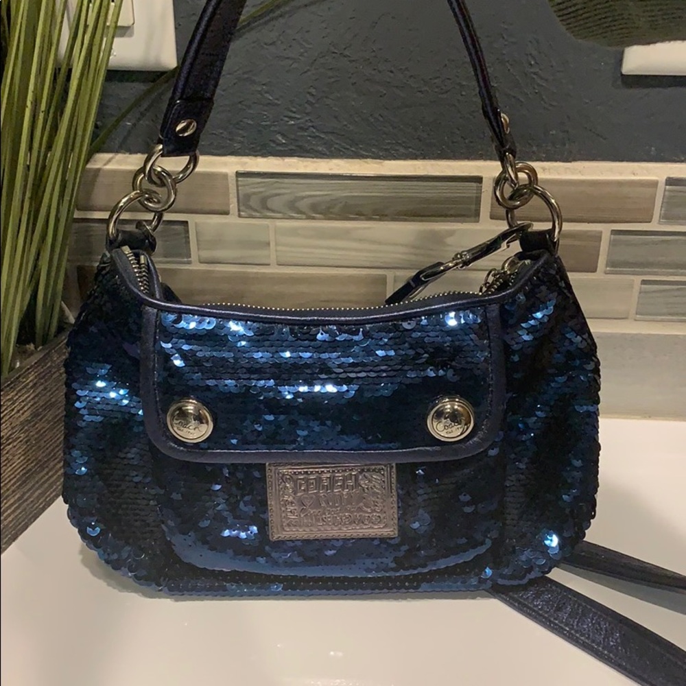Lowest  Coach Poppy Blue Sequined Purse.